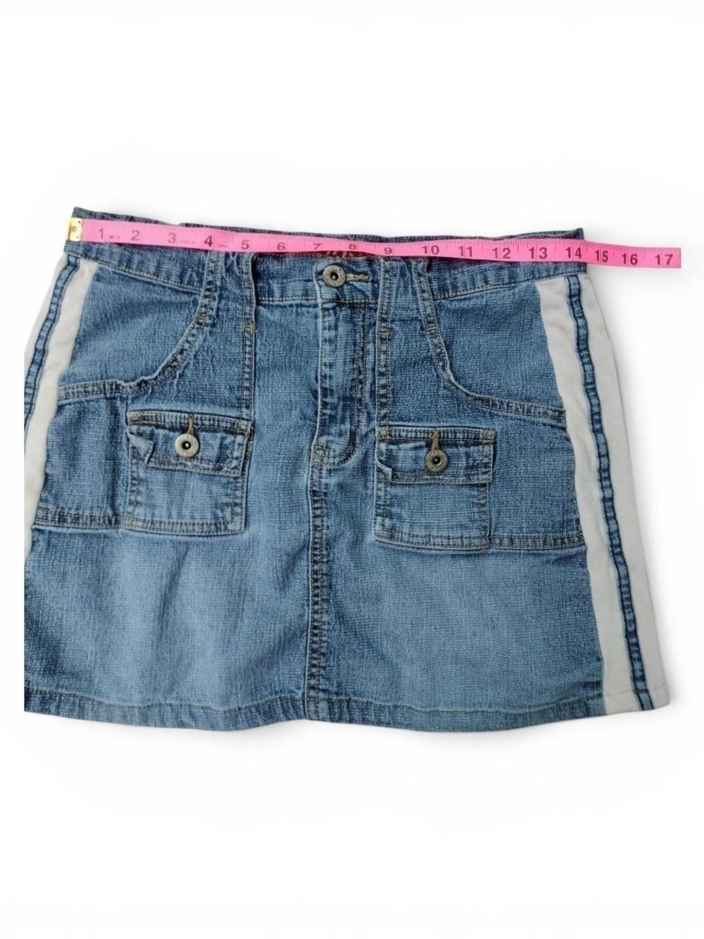 Vanilla Star Light Blue Denim Skirt with Red Logo Accent